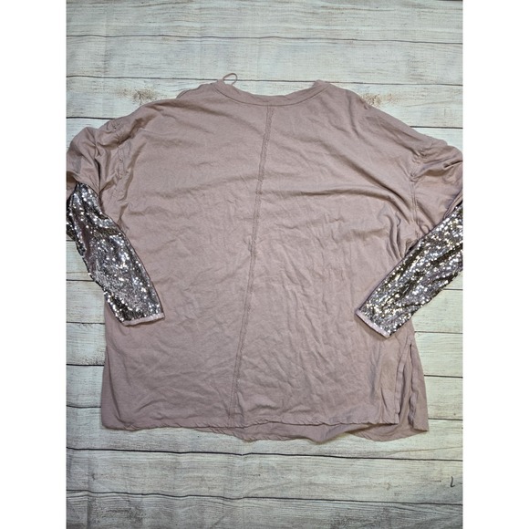 Free People Celine Long Sequin Sleeve Top Size Large Lavender Shadows Oversized - Picture 9 of 9